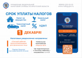 СРОК УПЛАТЫ НАЛОГОВ - 1 декабря